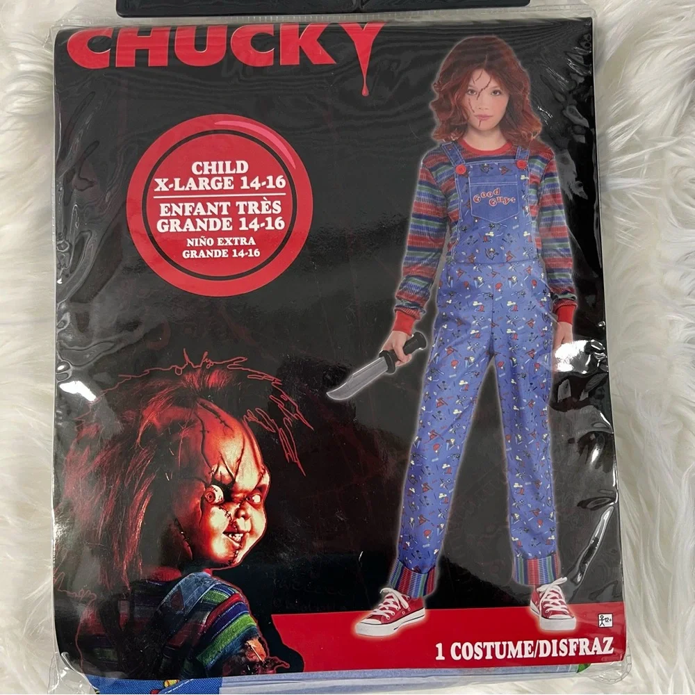 Chucky Kids Costume - Blue Jumpsuit M 8-10 XL 14-16